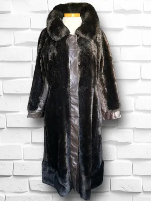 1970’s Vintage Faux Bear Fur & Genuine Leather Long Trench Coat Made in UK