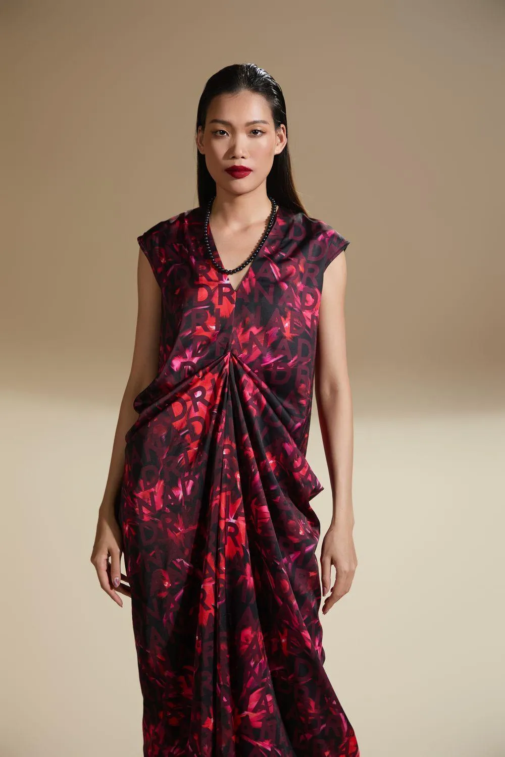 Adelynn Straight Draped Latin Silk Midi Dress