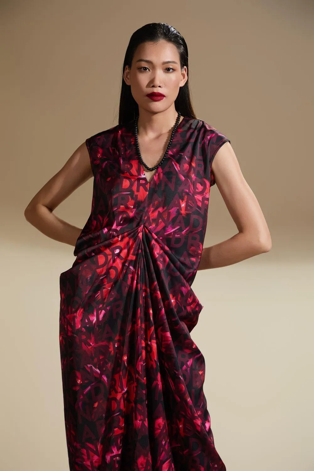 Adelynn Straight Draped Latin Silk Midi Dress