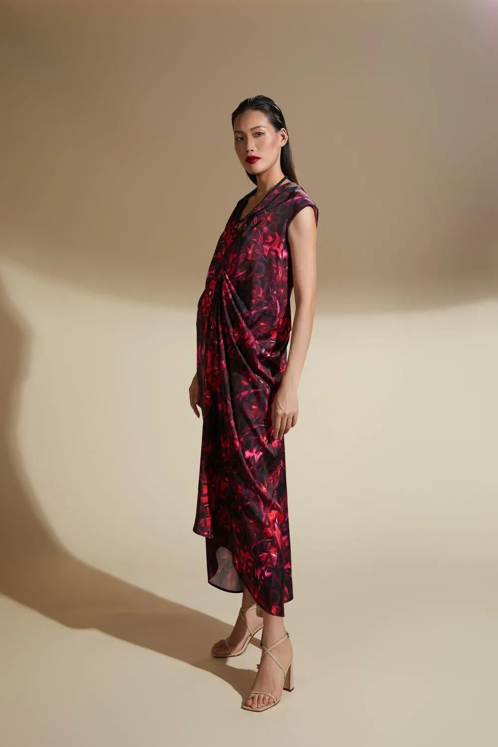 Adelynn Straight Draped Latin Silk Midi Dress