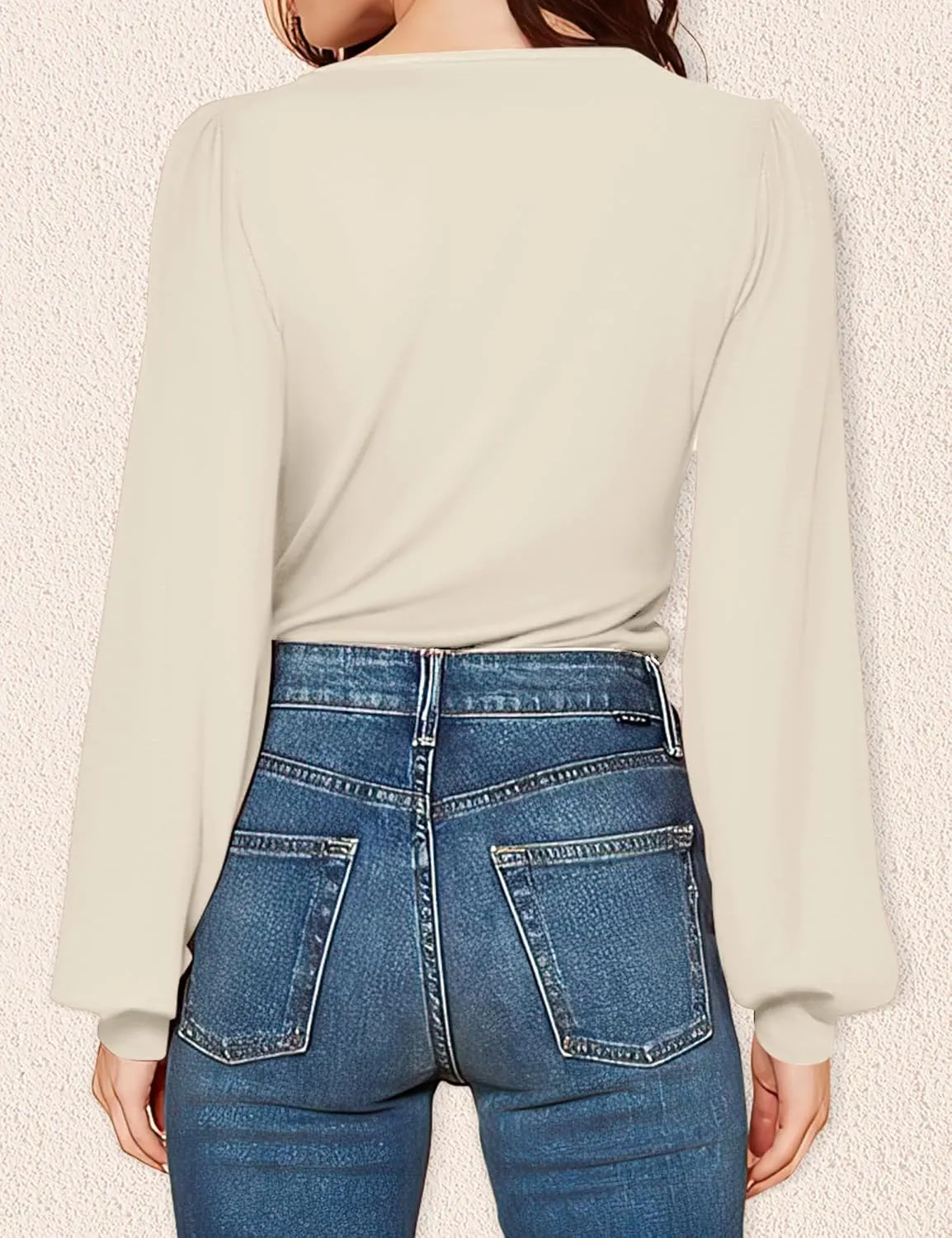 Agnes Urban Womens V Neck Long Sleeve Tops Dressy Casual Fall Shirts Puff Sleeve Loose Tunic Trendy Tops Blouses