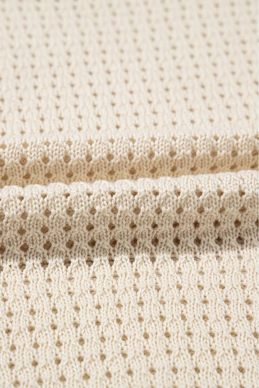 Apricot Hollow Out Floral Crochet Short Sleeve Crewneck Sweater