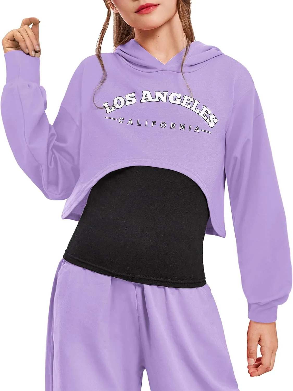 Arshiner Girls Cropped Sweatshirt Long Sleeve Shirts High Low Hem Crop Tops