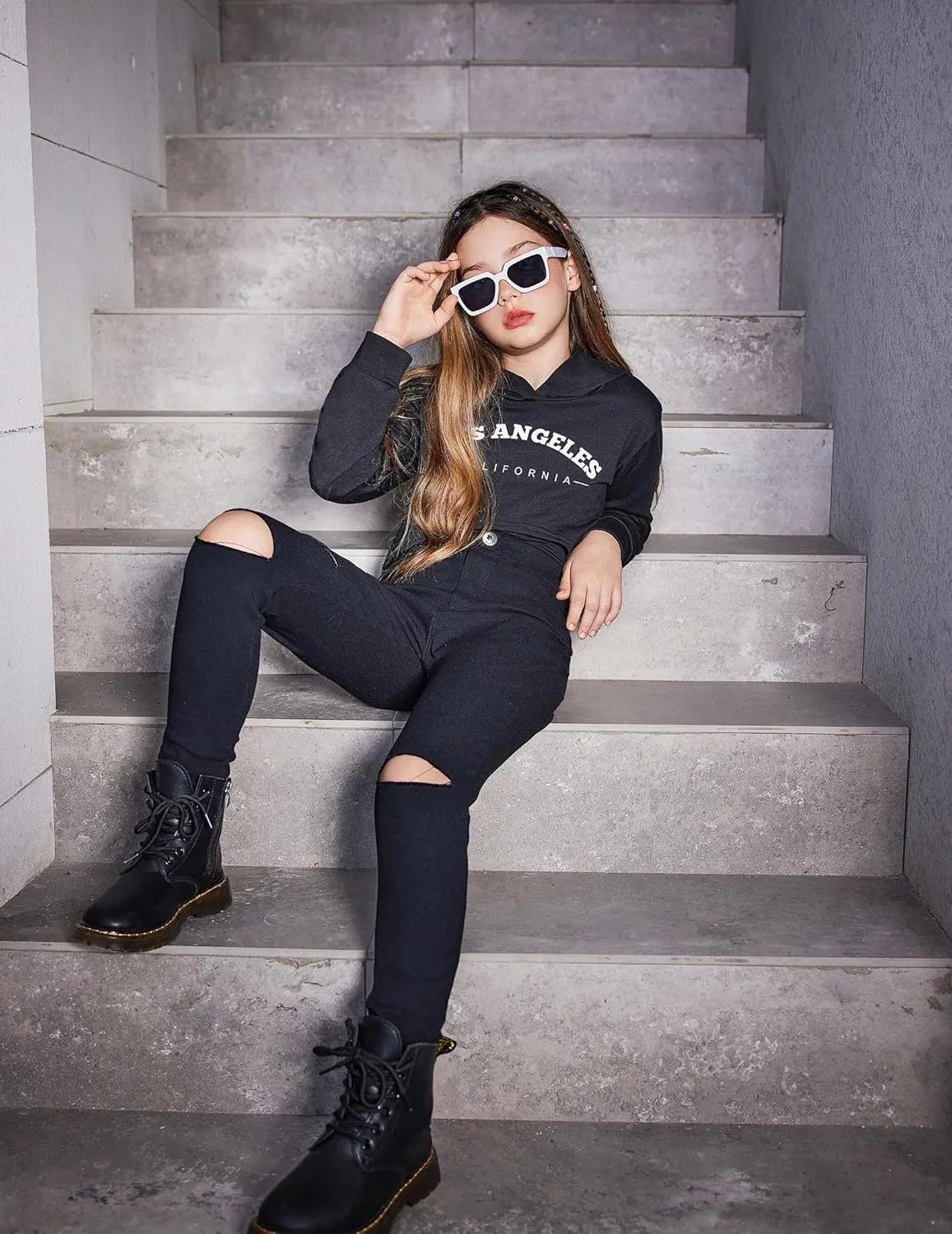 Arshiner Girls Cropped Sweatshirt Long Sleeve Shirts High Low Hem Crop Tops