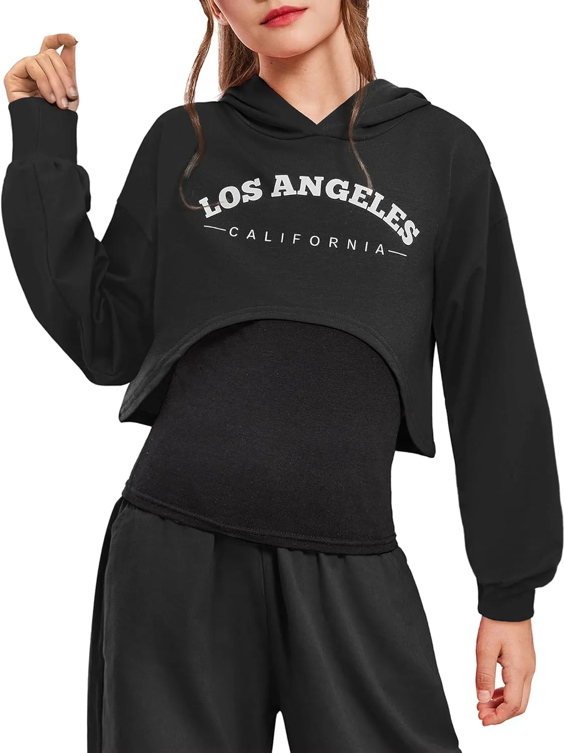 Arshiner Girls Cropped Sweatshirt Long Sleeve Shirts High Low Hem Crop Tops