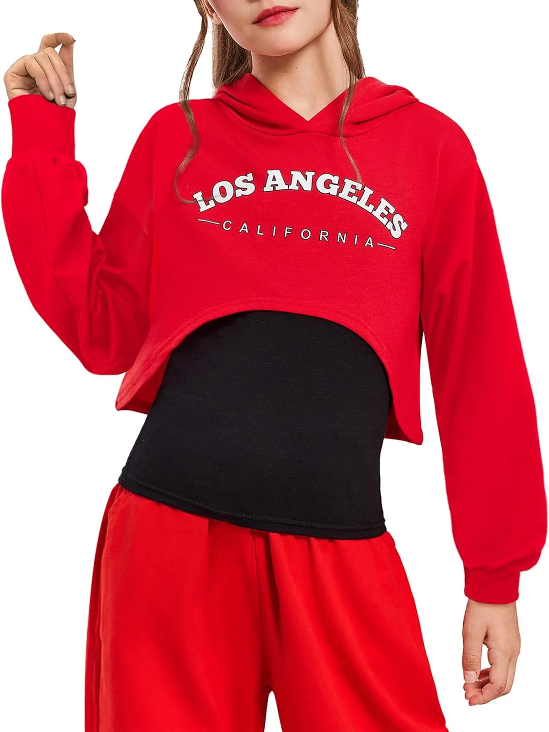 Arshiner Girls Cropped Sweatshirt Long Sleeve Shirts High Low Hem Crop Tops