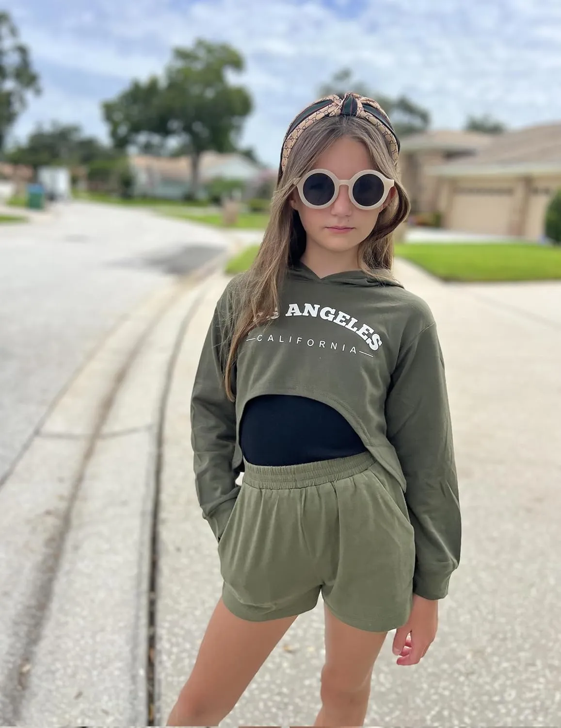 Arshiner Girls Cropped Sweatshirt Long Sleeve Shirts High Low Hem Crop Tops