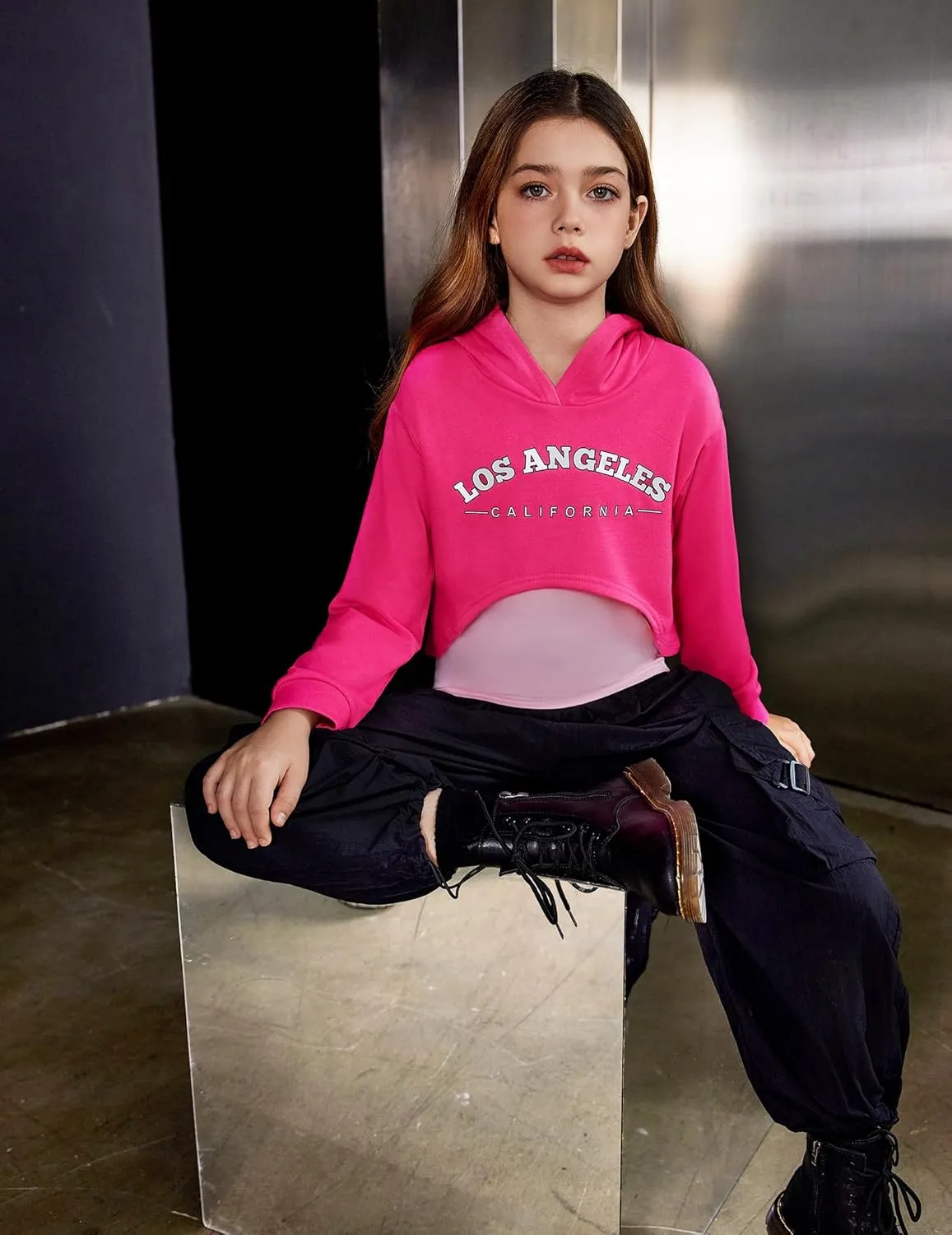 Arshiner Girls Cropped Sweatshirt Long Sleeve Shirts High Low Hem Crop Tops