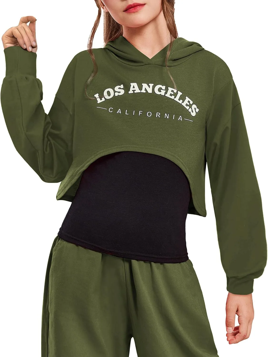 Arshiner Girls Cropped Sweatshirt Long Sleeve Shirts High Low Hem Crop Tops