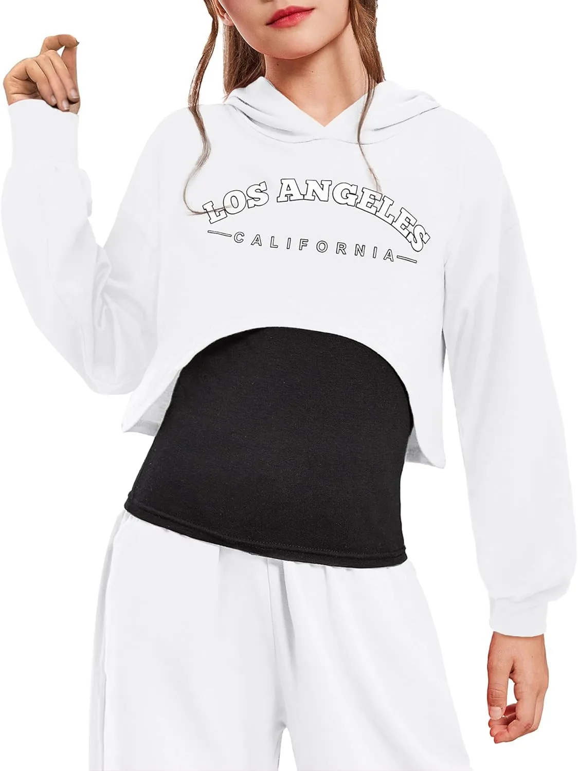 Arshiner Girls Cropped Sweatshirt Long Sleeve Shirts High Low Hem Crop Tops