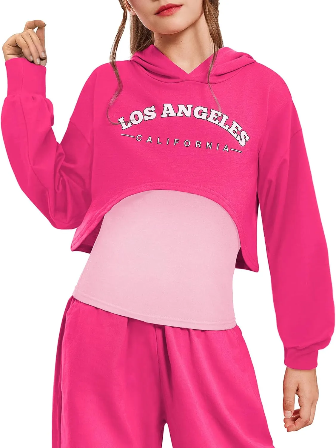 Arshiner Girls Cropped Sweatshirt Long Sleeve Shirts High Low Hem Crop Tops