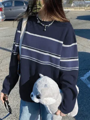 Back To School Sonicelife Patchwork Striped Knit Sweater