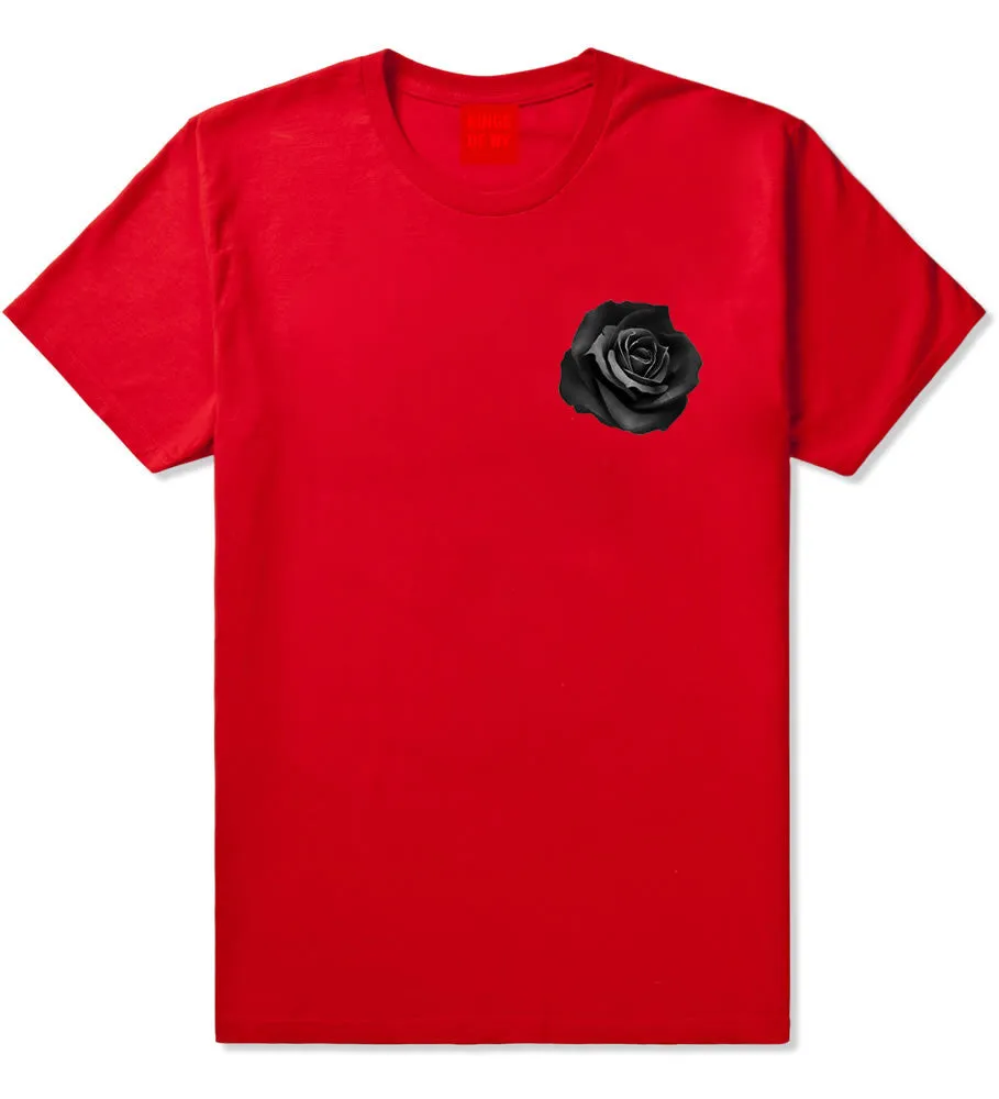 Black Noir Rose Flower Chest Logo T-Shirt