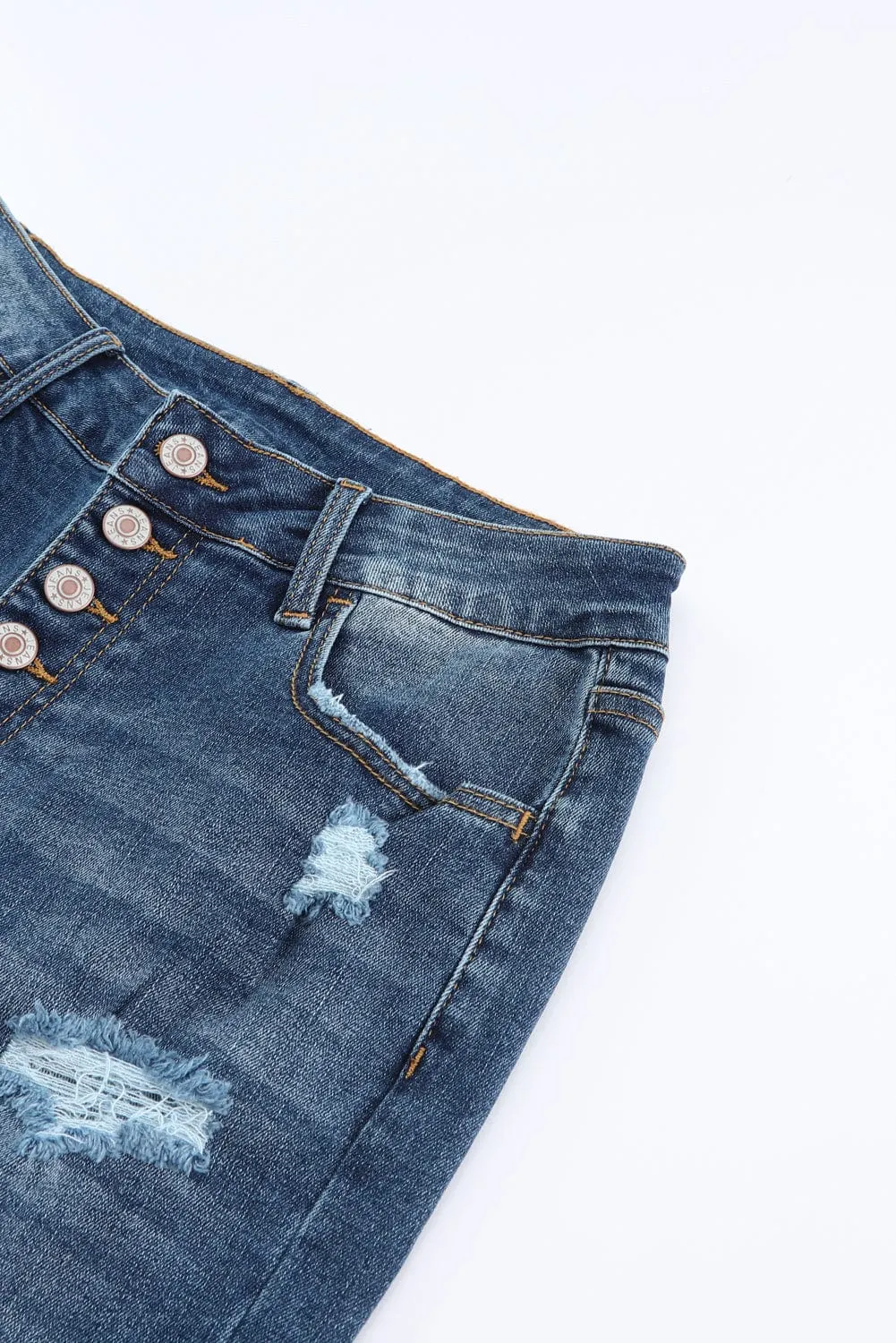 Blue Acid Washed High Rise Skinny Jeans with Distressed Details