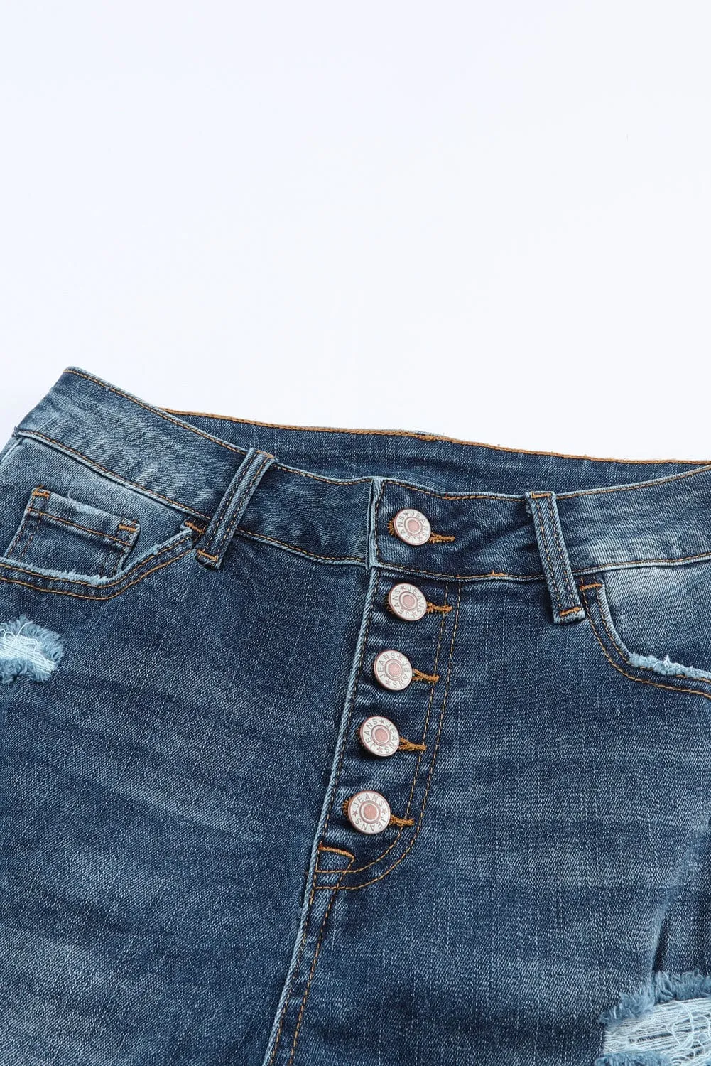 Blue Acid Washed High Rise Skinny Jeans with Distressed Details