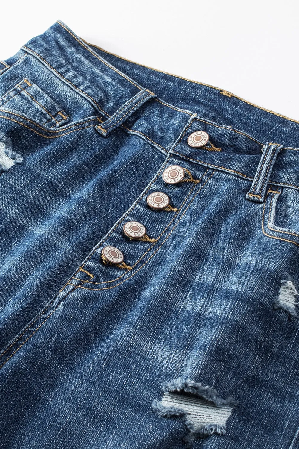 Blue Acid Washed High Rise Skinny Jeans with Distressed Details