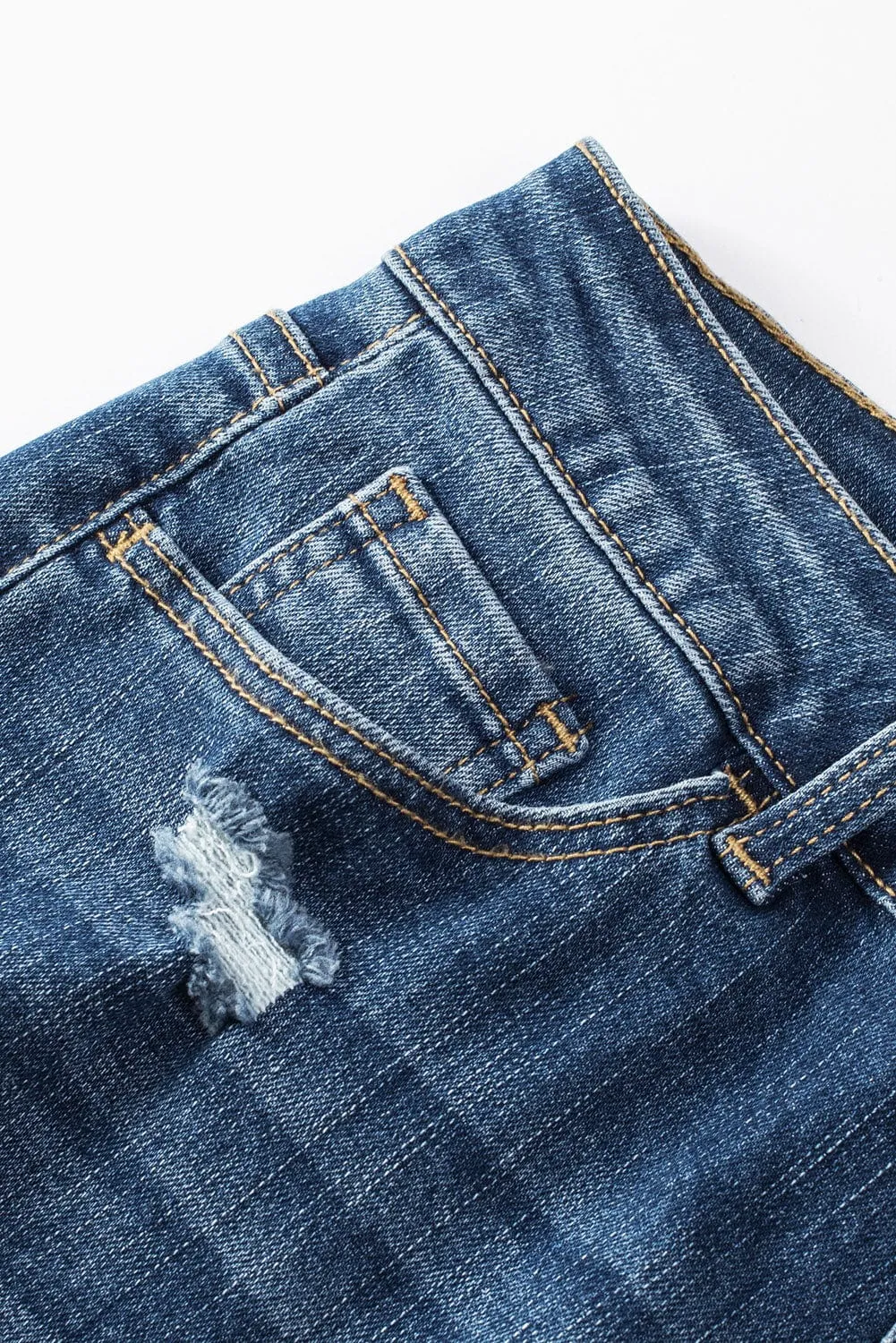 Blue Acid Washed High Rise Skinny Jeans with Distressed Details