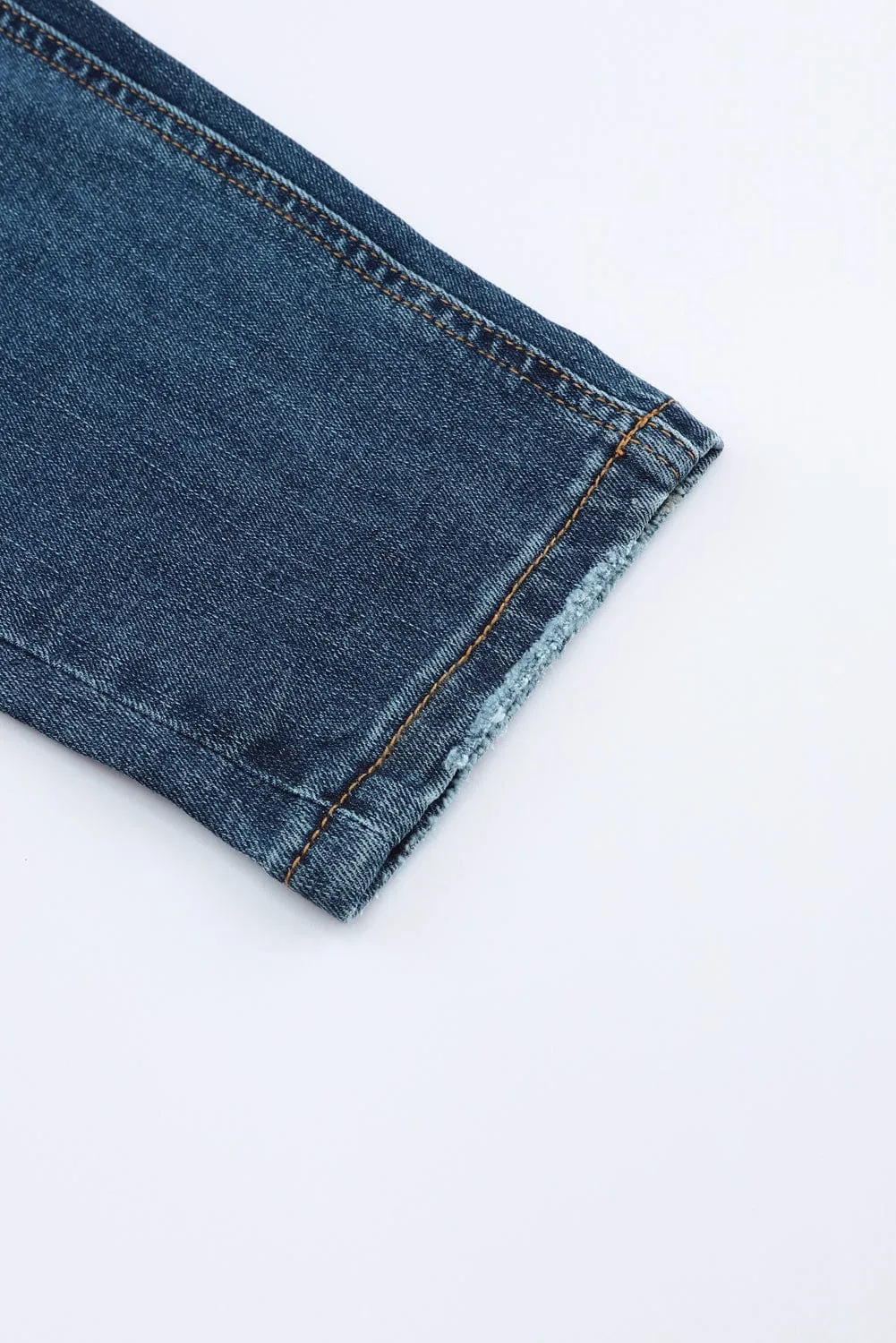 Blue Acid Washed High Rise Skinny Jeans with Distressed Details