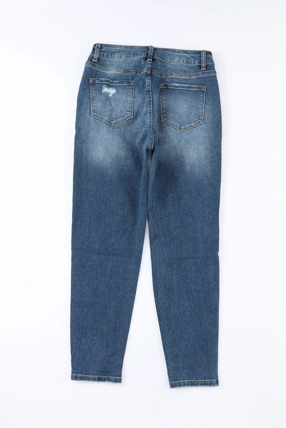 Blue Acid Washed High Rise Skinny Jeans with Distressed Details