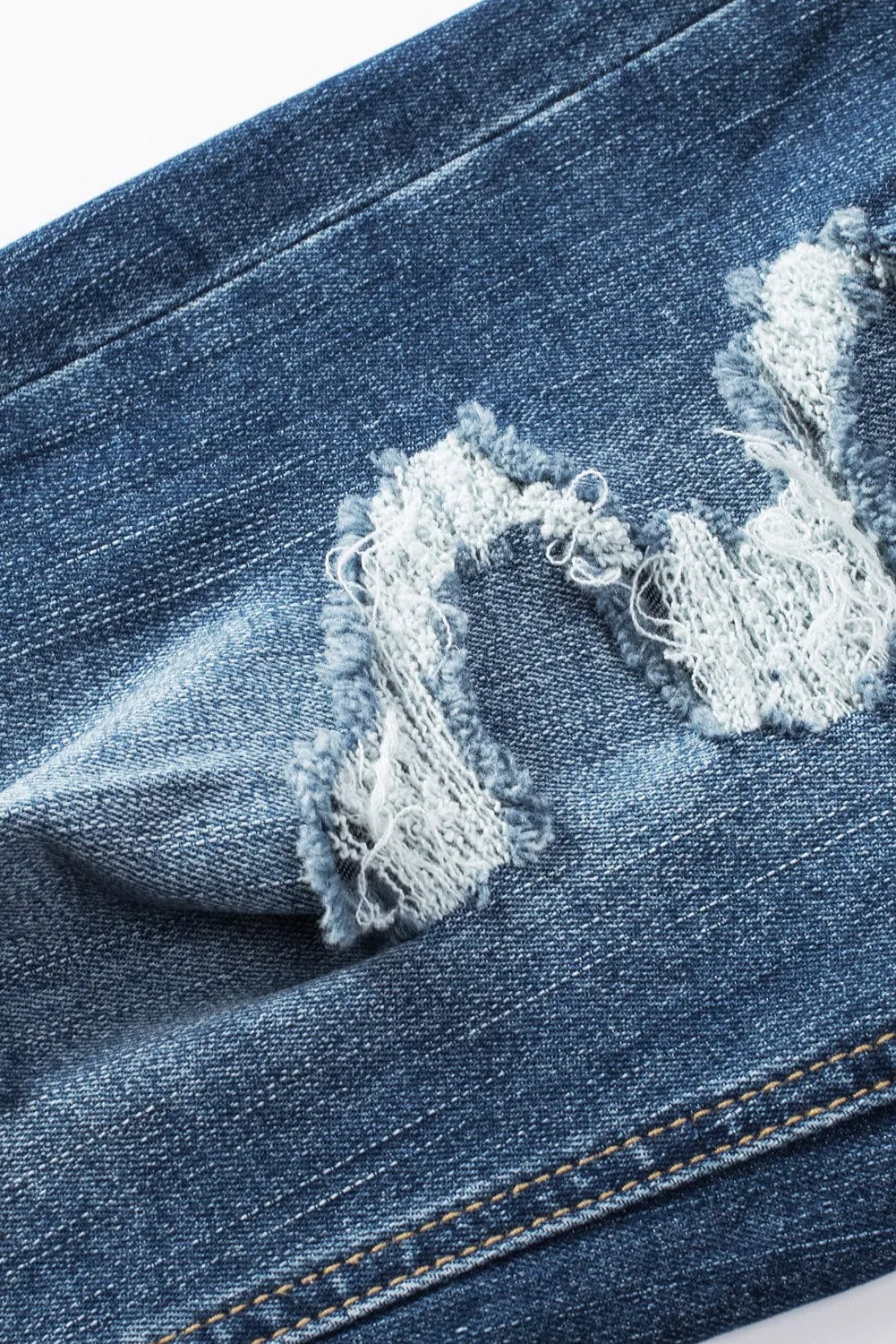 Blue Acid Washed High Rise Skinny Jeans with Distressed Details