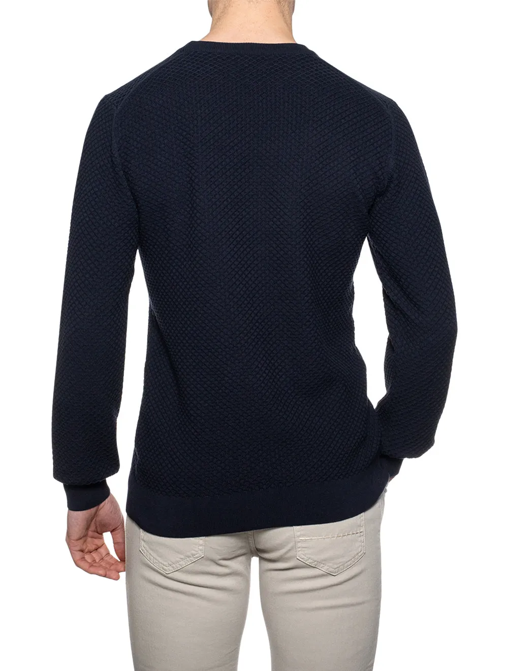 Cotton Texture Crew Neck Sweater Evening Blue