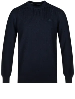 Cotton Texture Crew Neck Sweater Evening Blue