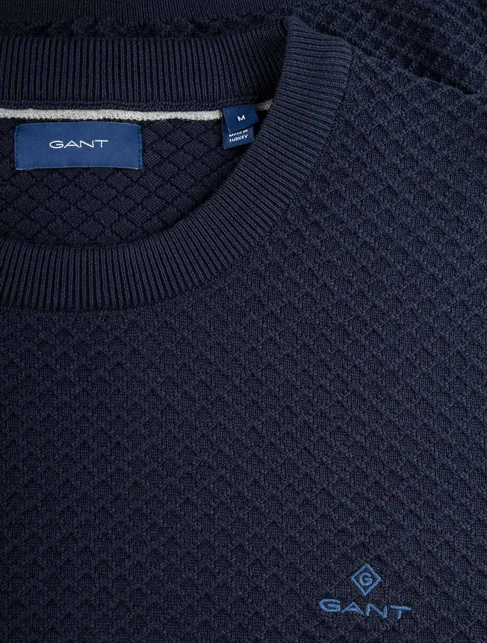 Cotton Texture Crew Neck Sweater Evening Blue