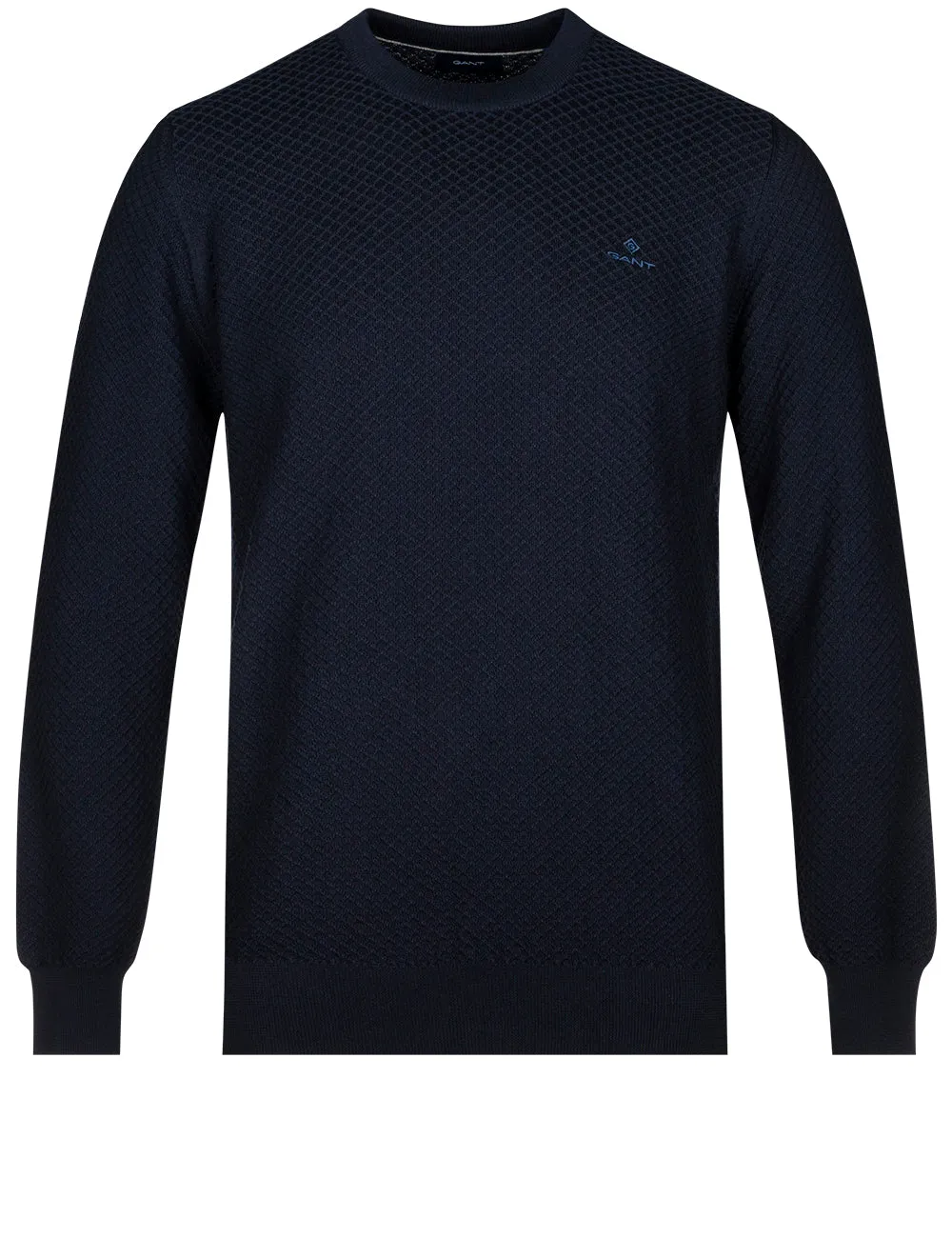 Cotton Texture Crew Neck Sweater Evening Blue