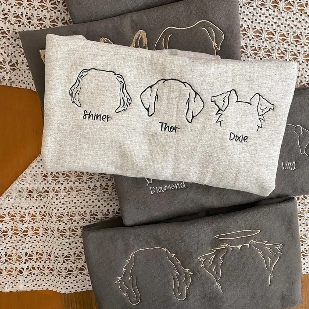 Custom Pet Ear Outline Sweatshirt - Custom Embroidered Dog Ear Outline Sweatshirt
