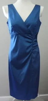 Dark Autumn Peacock Blue Satin Double V-Neck Midi Dress