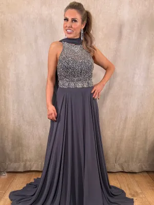 Dynasty Charcoal Grey and Diamante Dress