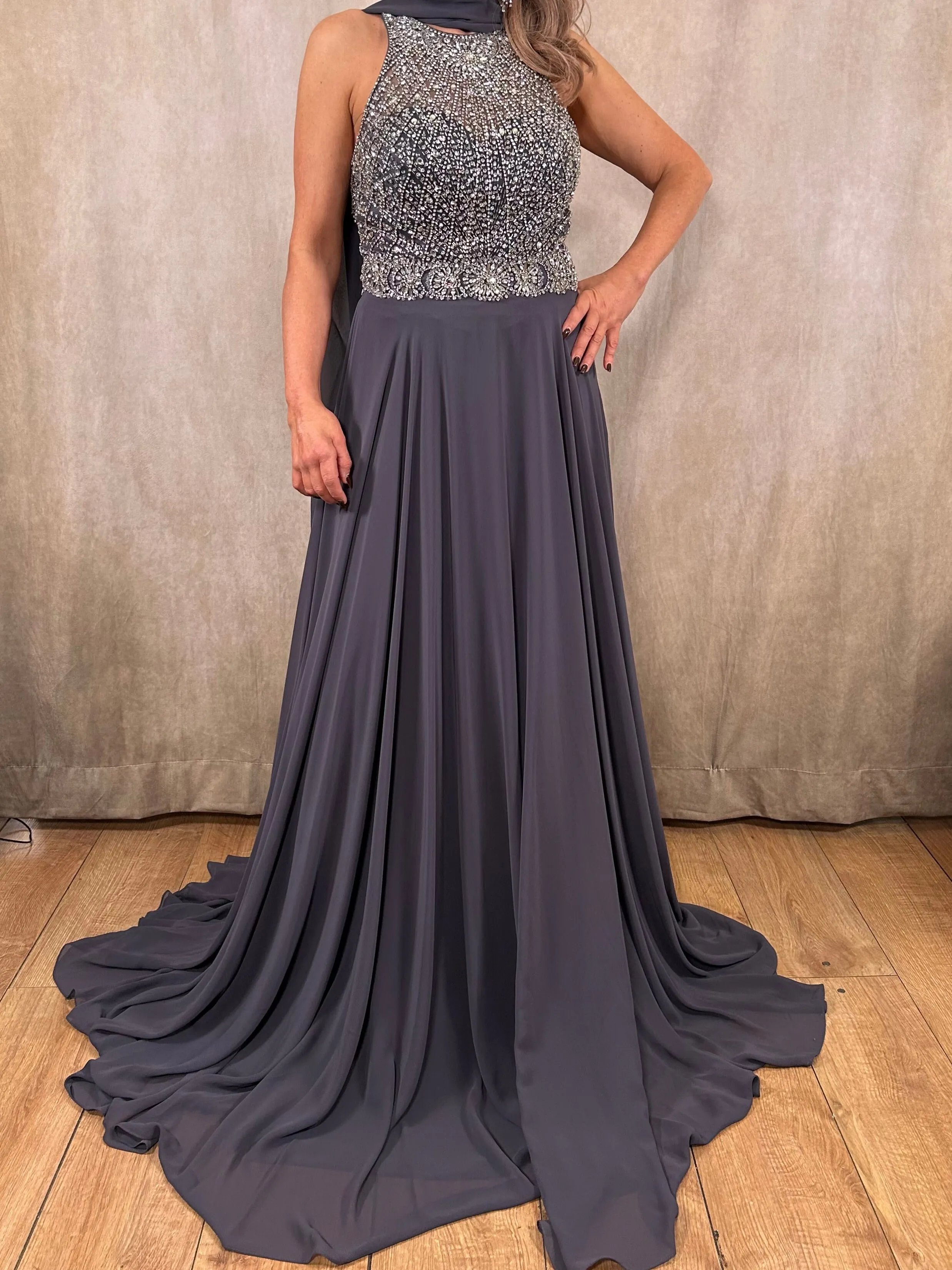 Dynasty Charcoal Grey and Diamante Dress