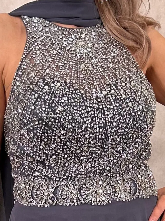 Dynasty Charcoal Grey and Diamante Dress