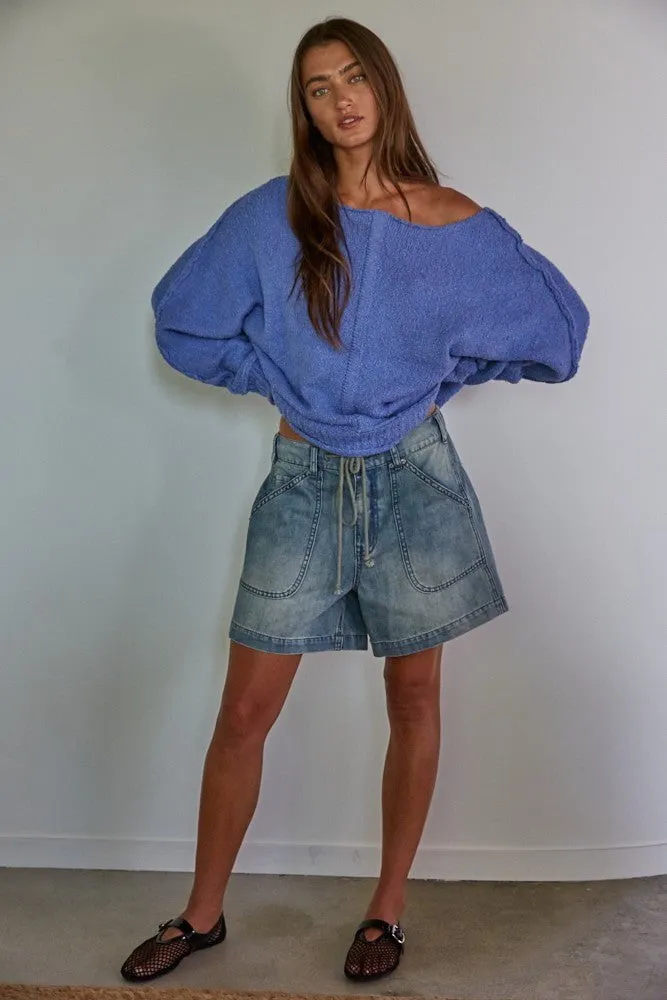 Elara Blue Knit Pullover Sweater