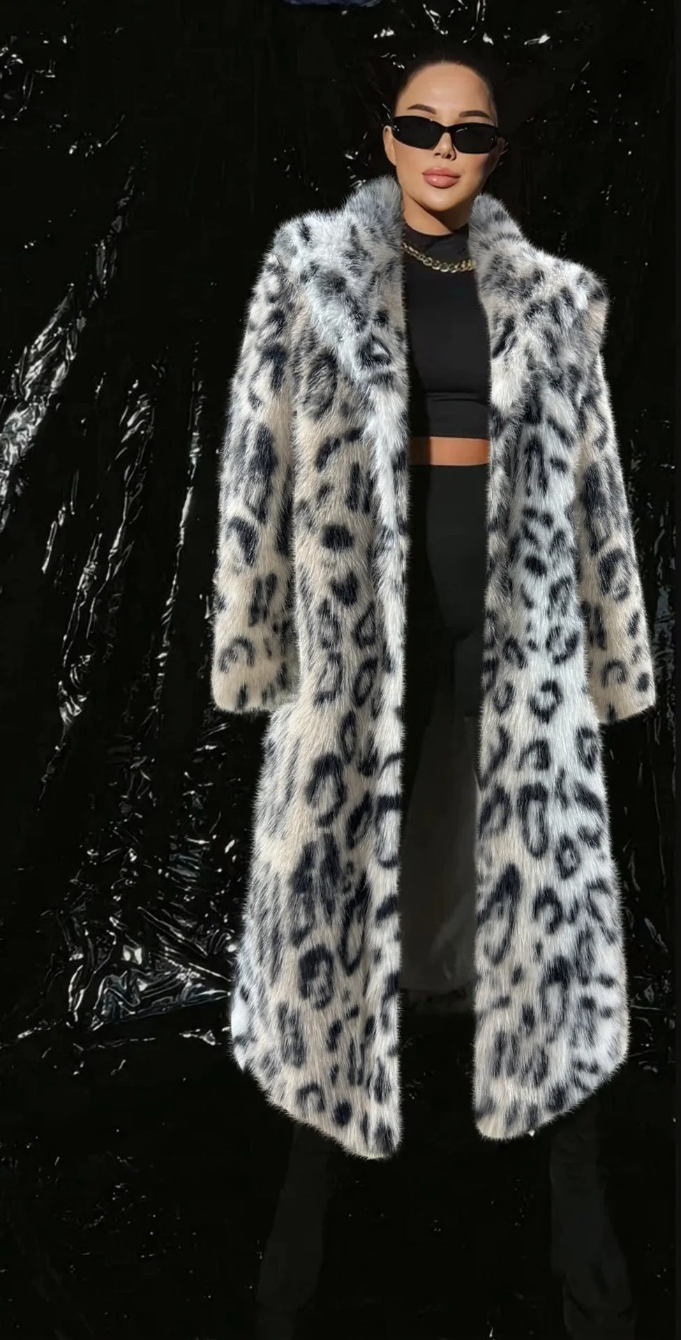 Elegant Leopard Print Faux Fur Coat – Belted Mid-Length Animal Print Winter Jacket
