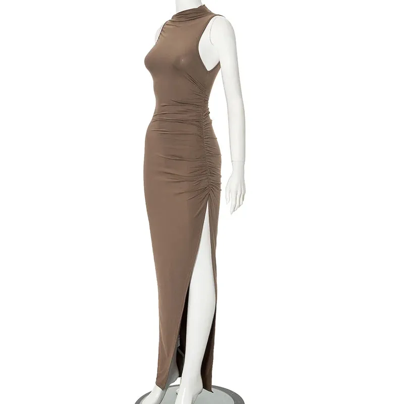 Elegant Solid Color Asymmetric High-Split Cocktail Dress