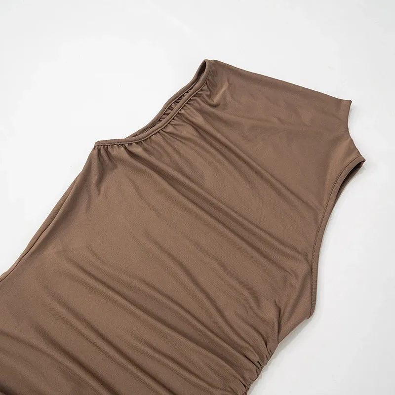 Elegant Solid Color Asymmetric High-Split Cocktail Dress