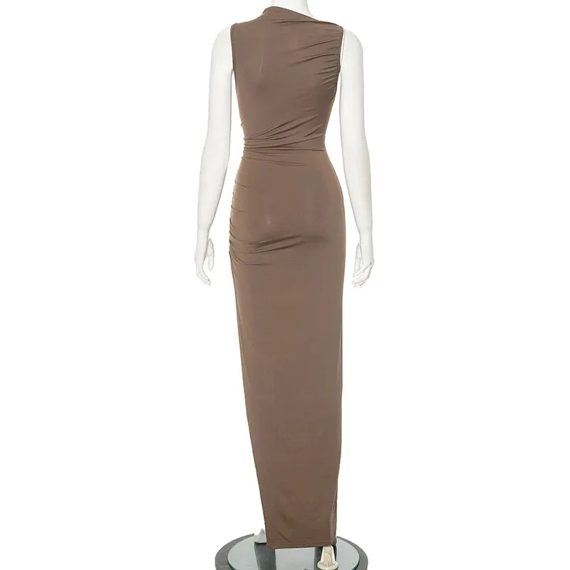 Elegant Solid Color Asymmetric High-Split Cocktail Dress