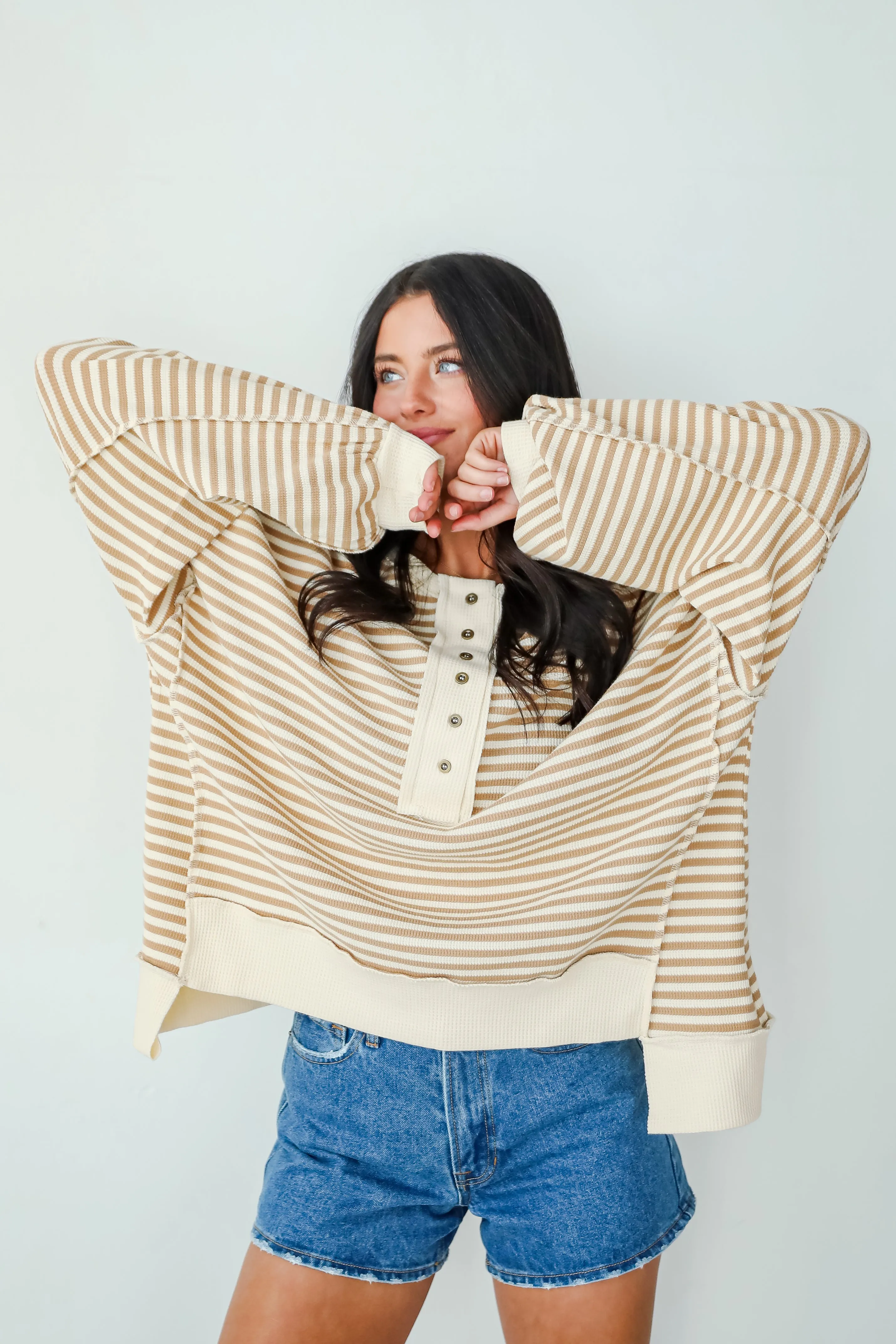 Enviably Cozy Striped Oversized Waffle Knit Top