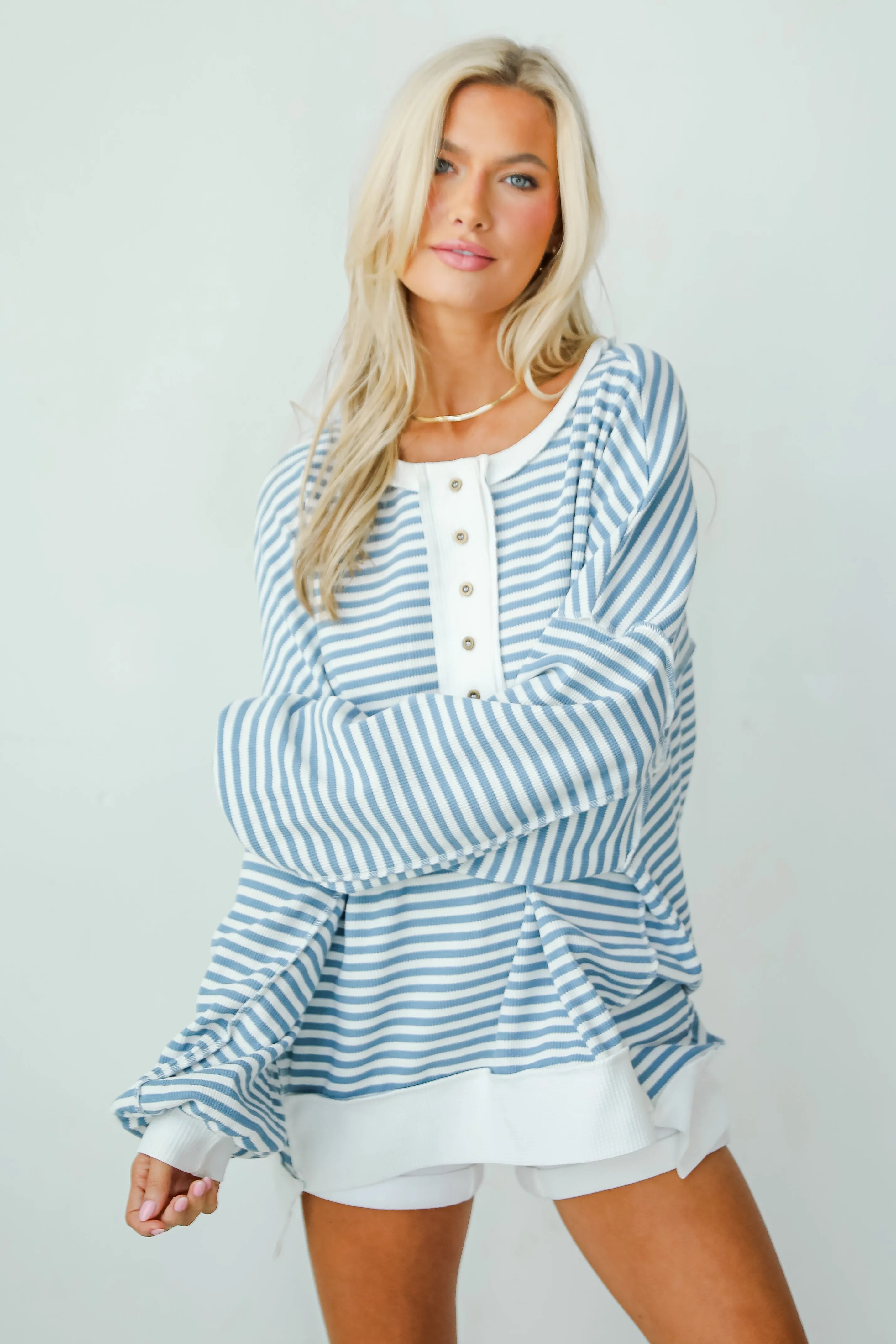Enviably Cozy Striped Oversized Waffle Knit Top