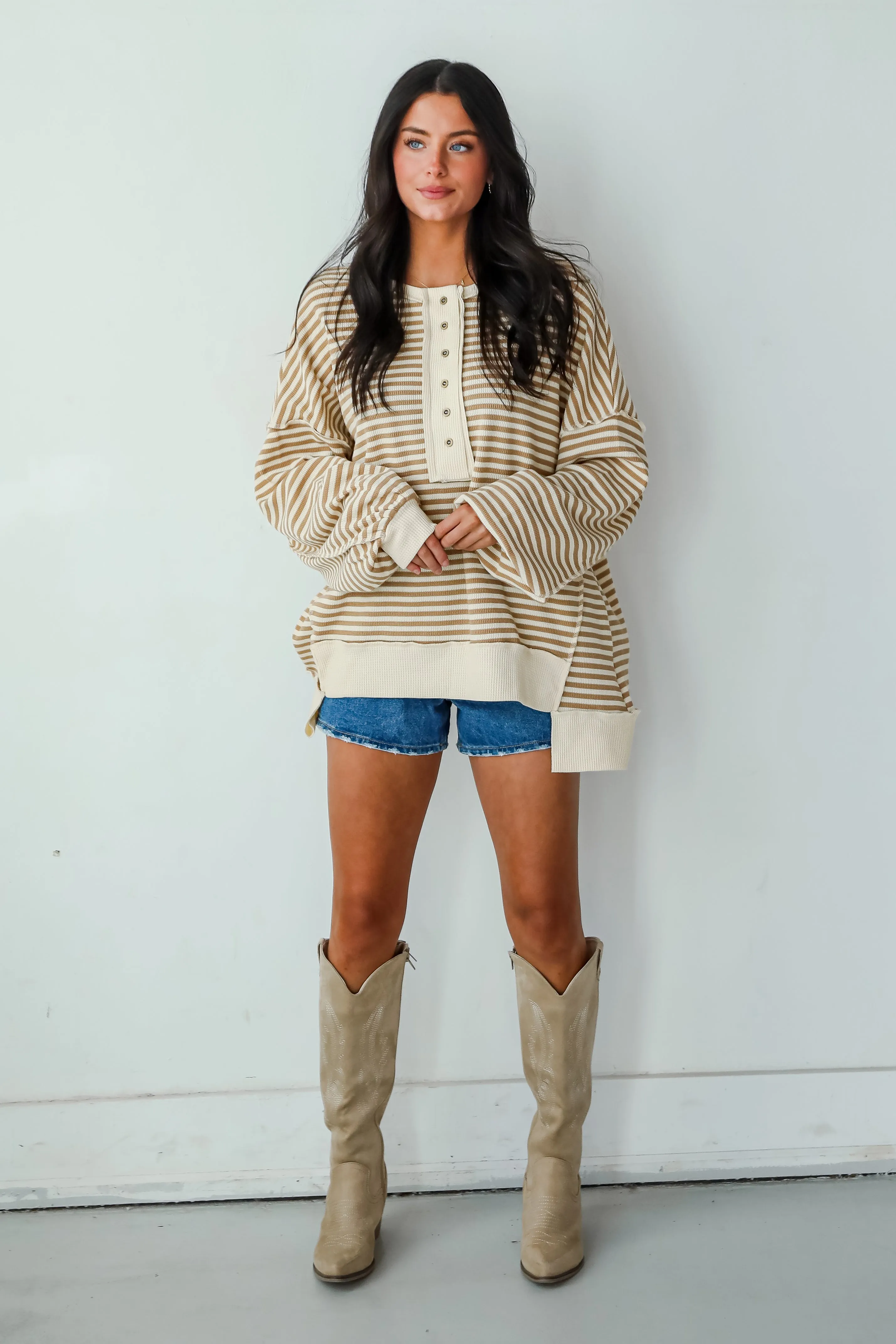 Enviably Cozy Striped Oversized Waffle Knit Top