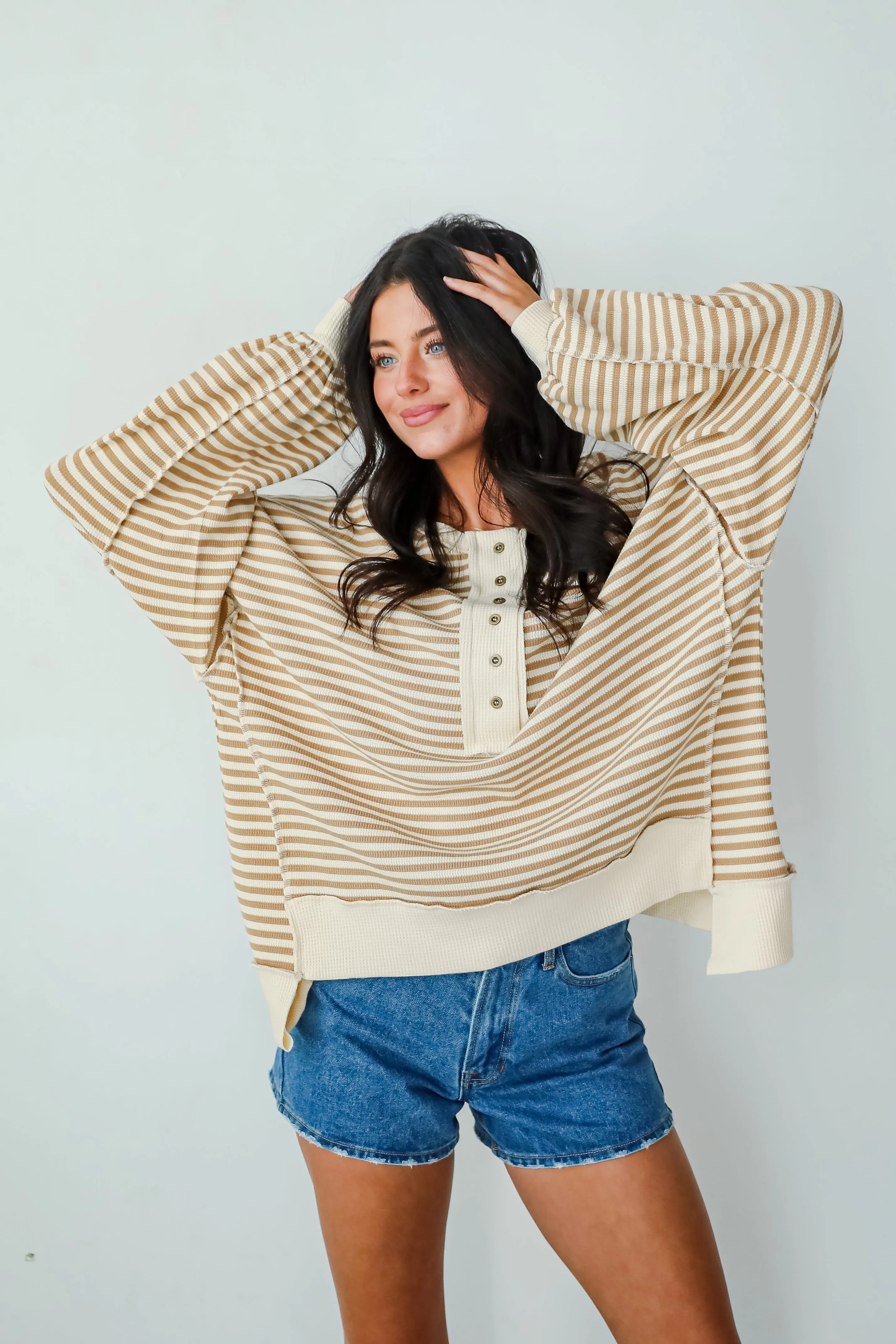Enviably Cozy Striped Oversized Waffle Knit Top