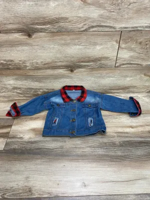 Faxson Red Buffalo Plaid Button Up Denim Jacket sz 18-24m