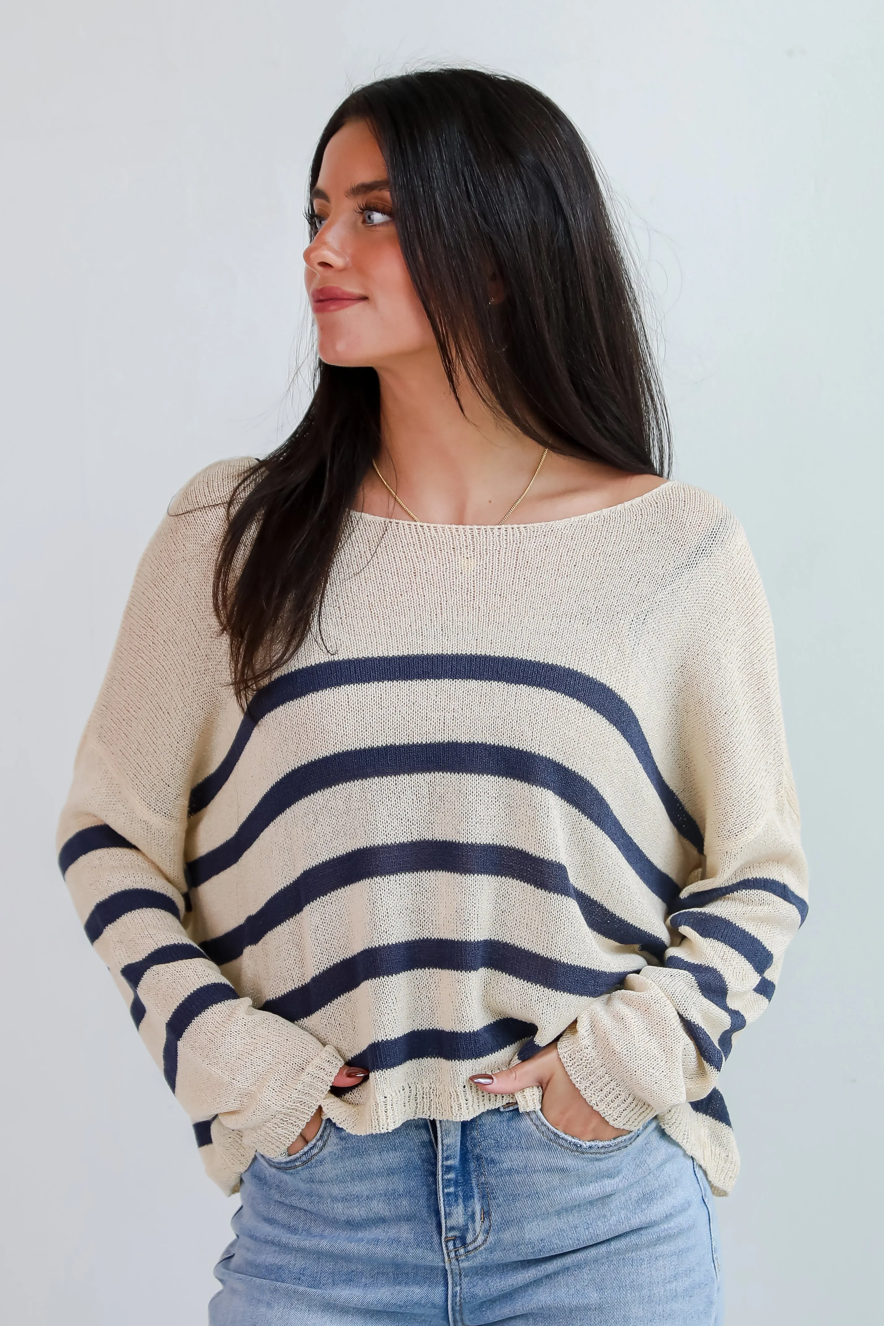 FINAL SALE - Stylish Promise Striped Lightweight Knit Sweater