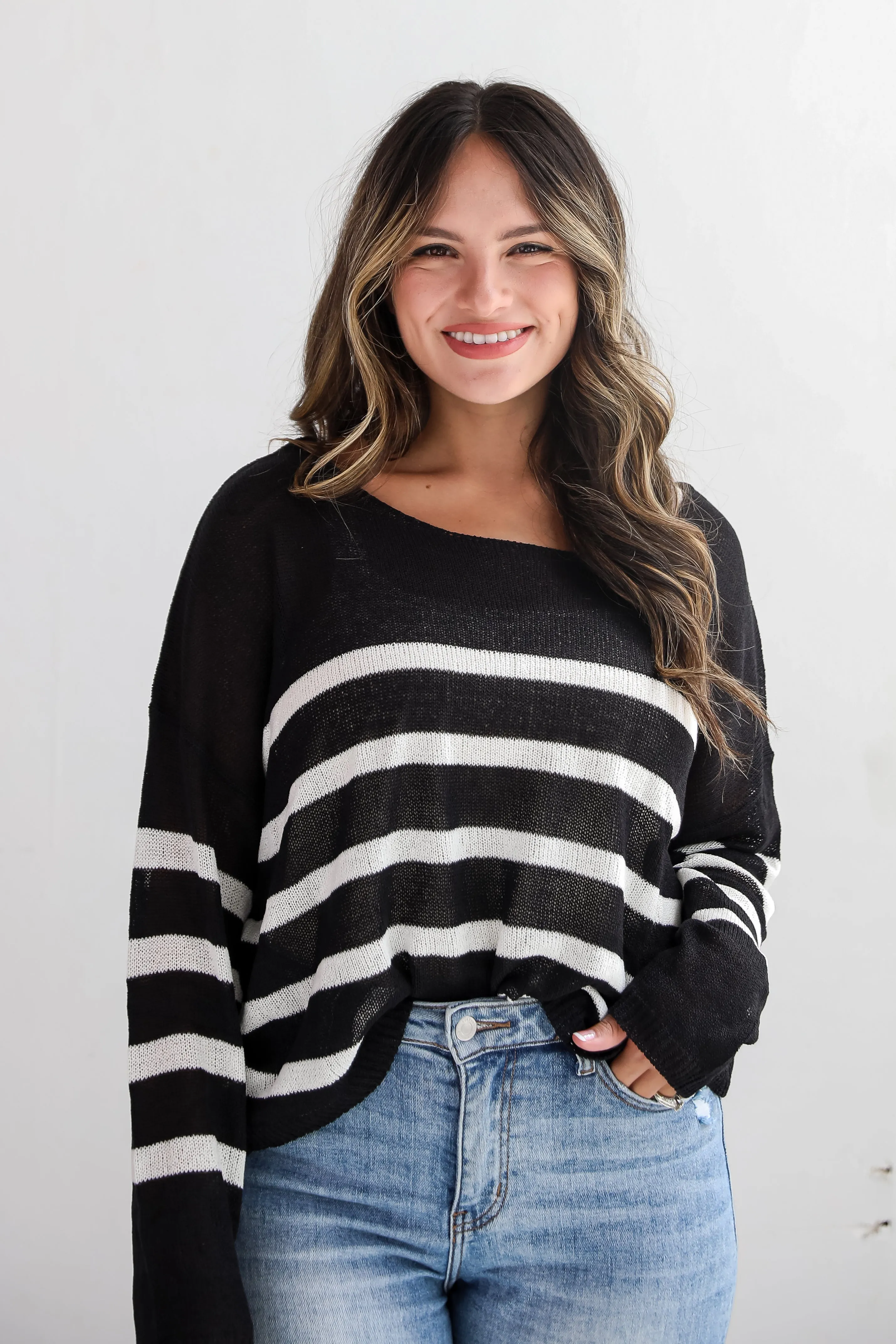 FINAL SALE - Stylish Promise Striped Lightweight Knit Sweater