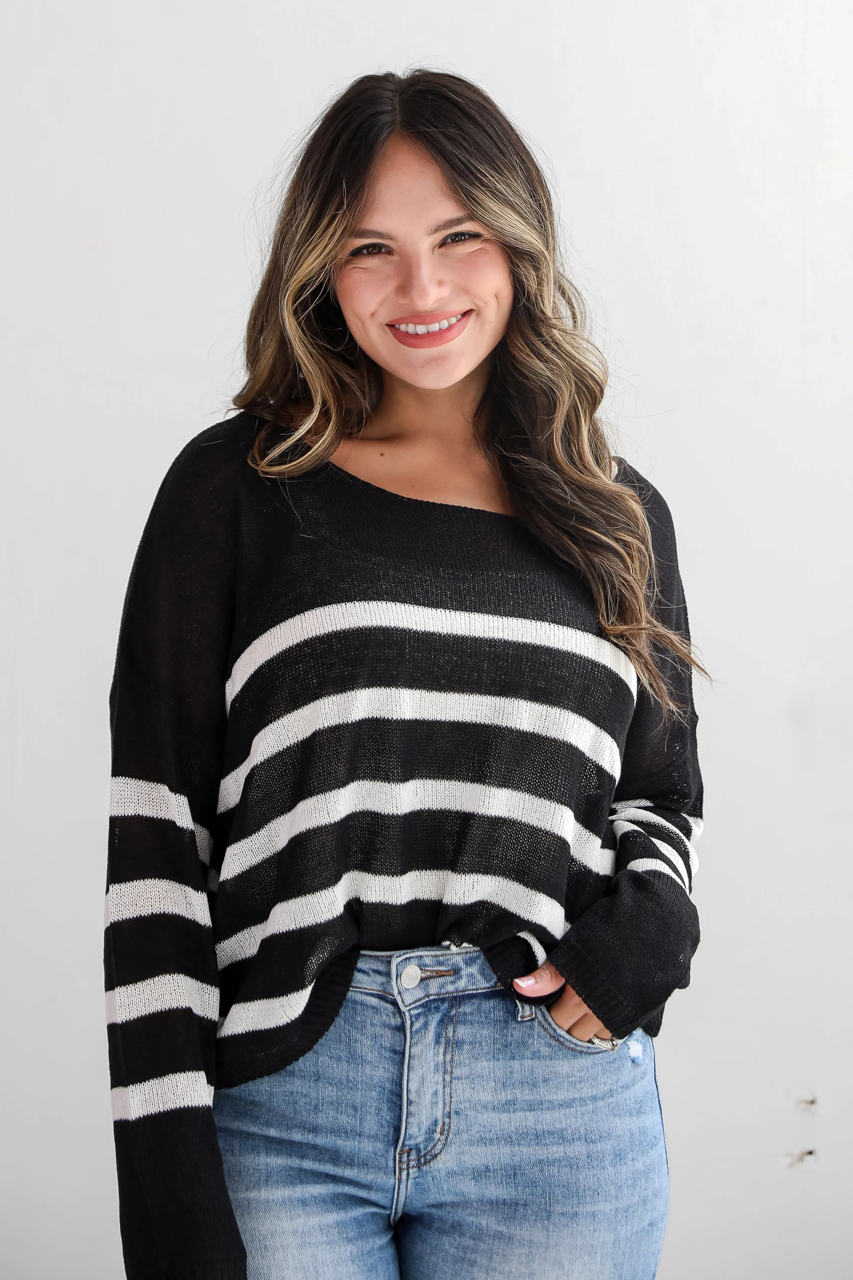 FINAL SALE - Stylish Promise Striped Lightweight Knit Sweater