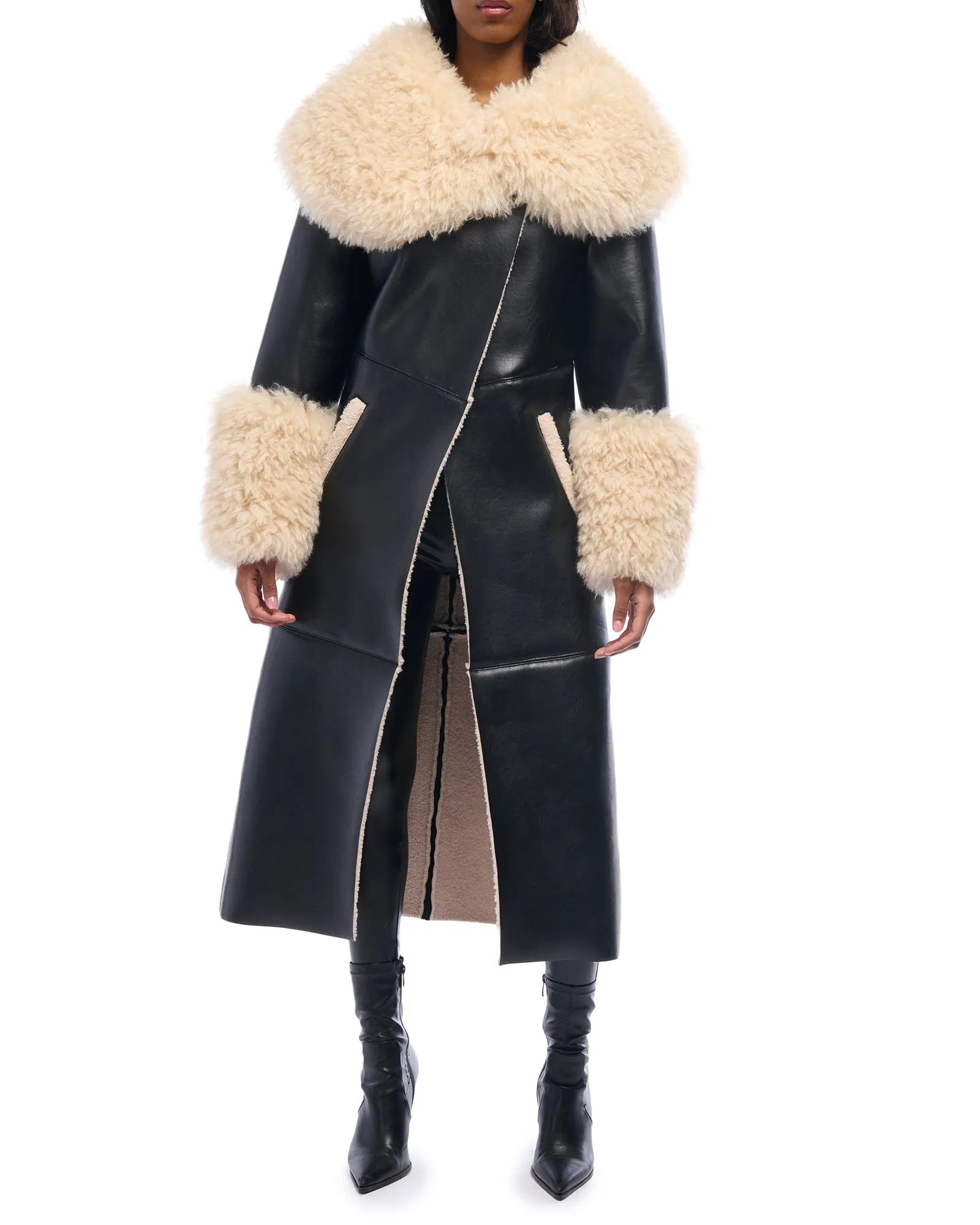 FLUFFY-TRENCH-BLACK FAUX FUR JACKET