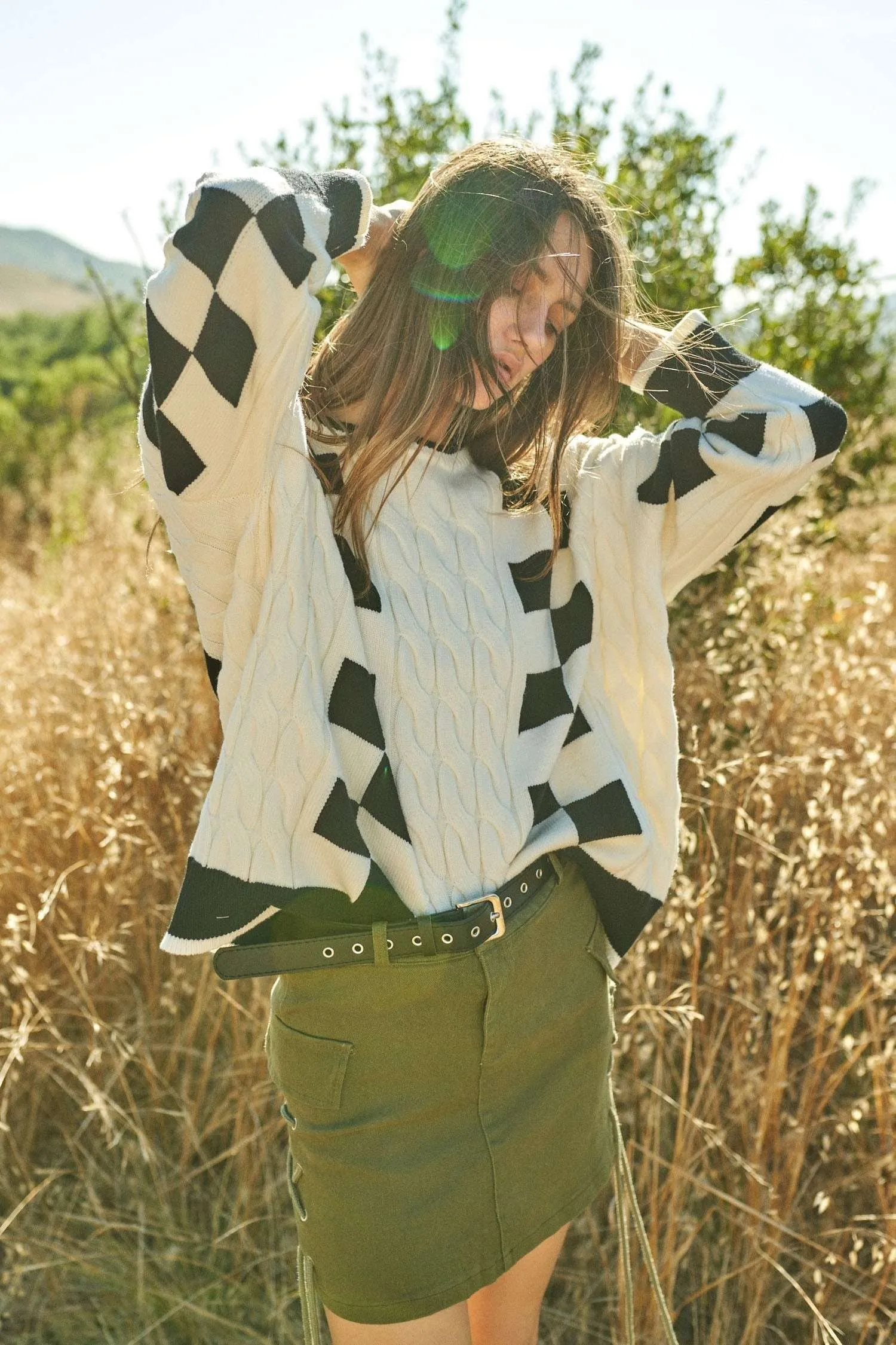 Gracie Casual Long Sleeve Checker Sweater