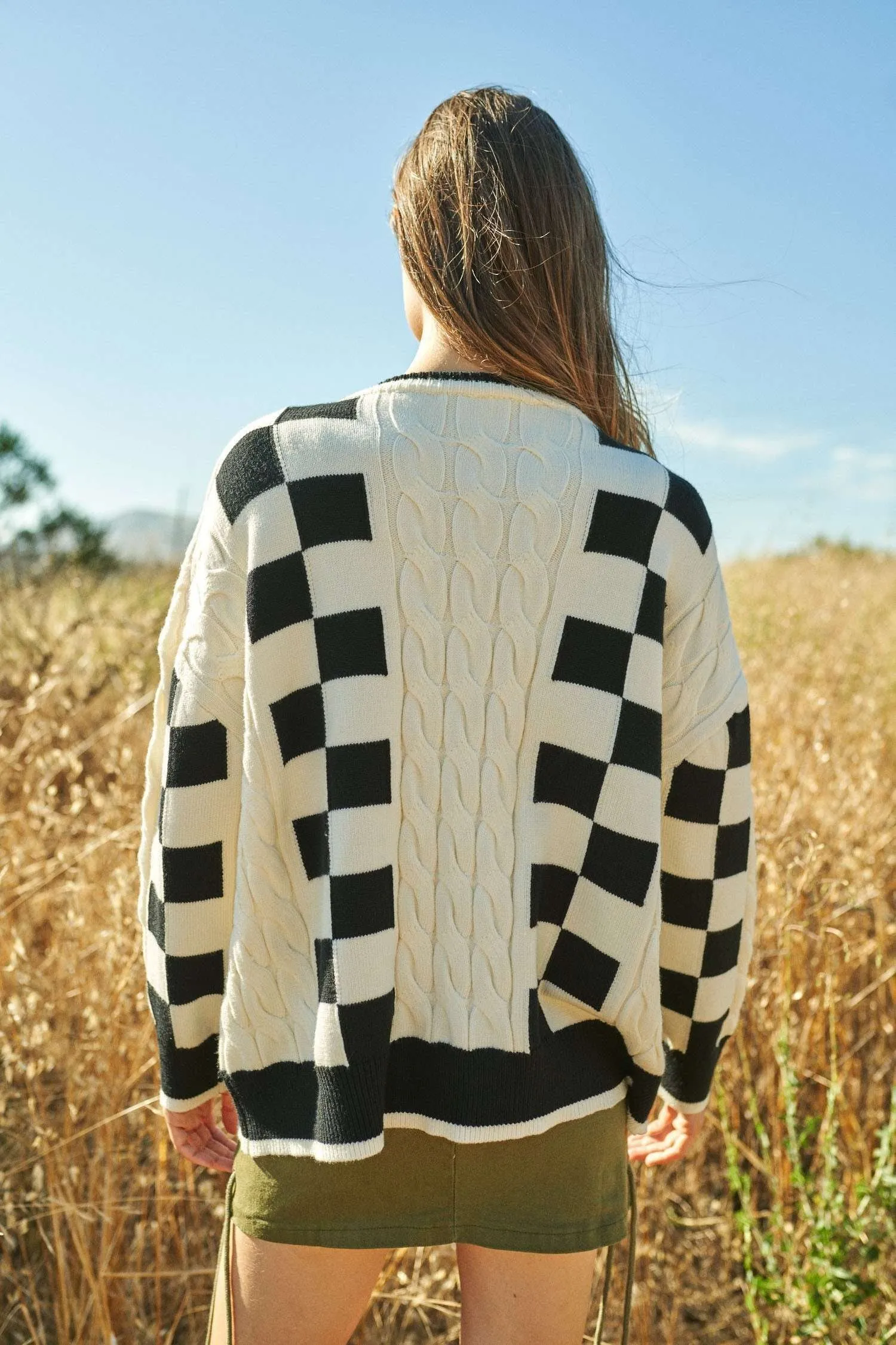 Gracie Casual Long Sleeve Checker Sweater