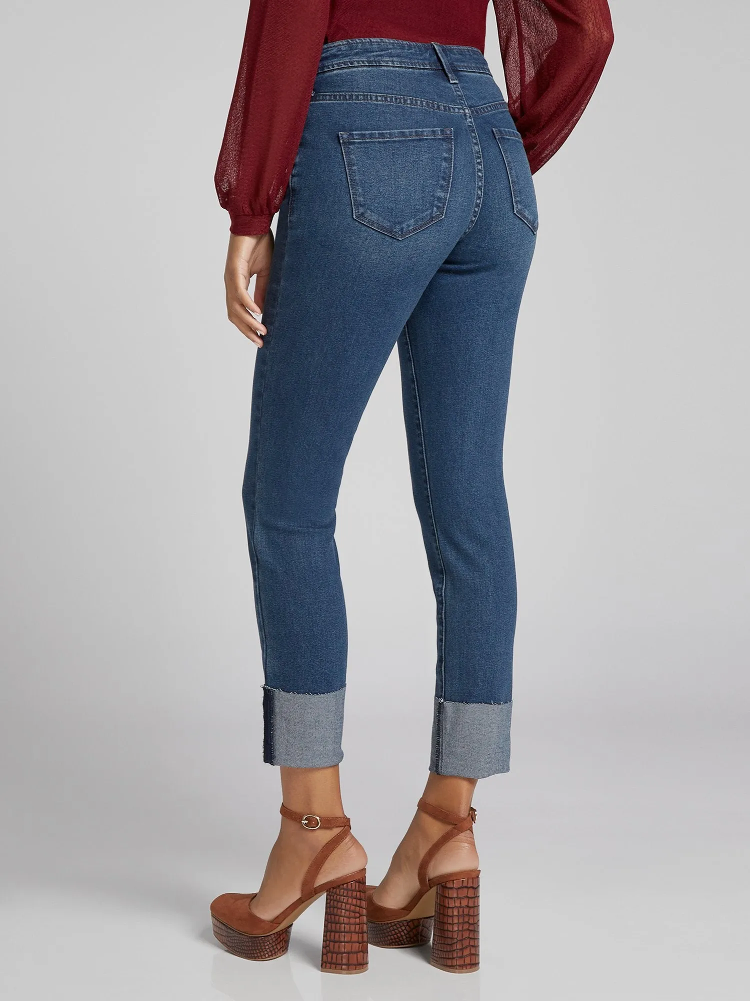 High-Waisted Wide-Cuff Super-Skinny Jeans - Dark Wash